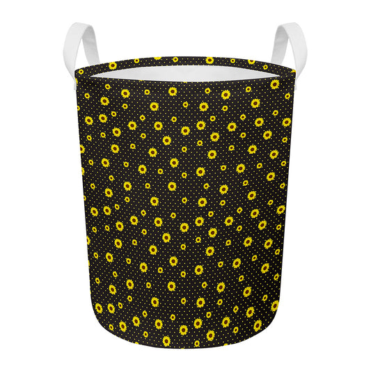 Polka Dot Sunflower Pattern Print Round Laundry Basket