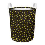 Polka Dot Sunflower Pattern Print Round Laundry Basket