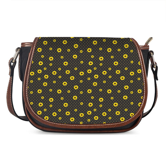 Polka Dot Sunflower Pattern Print Saddle Bag