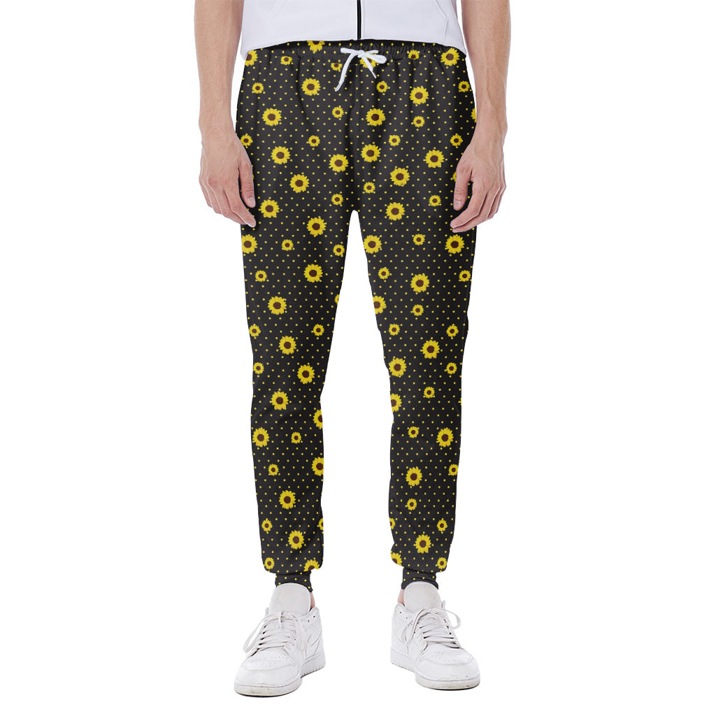 Polka Dot Sunflower Pattern Print Scuba Joggers