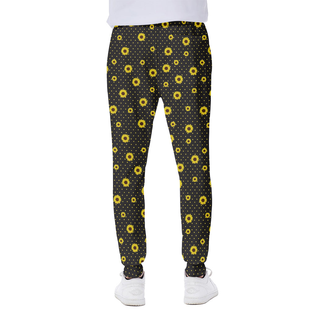 Polka Dot Sunflower Pattern Print Scuba Joggers