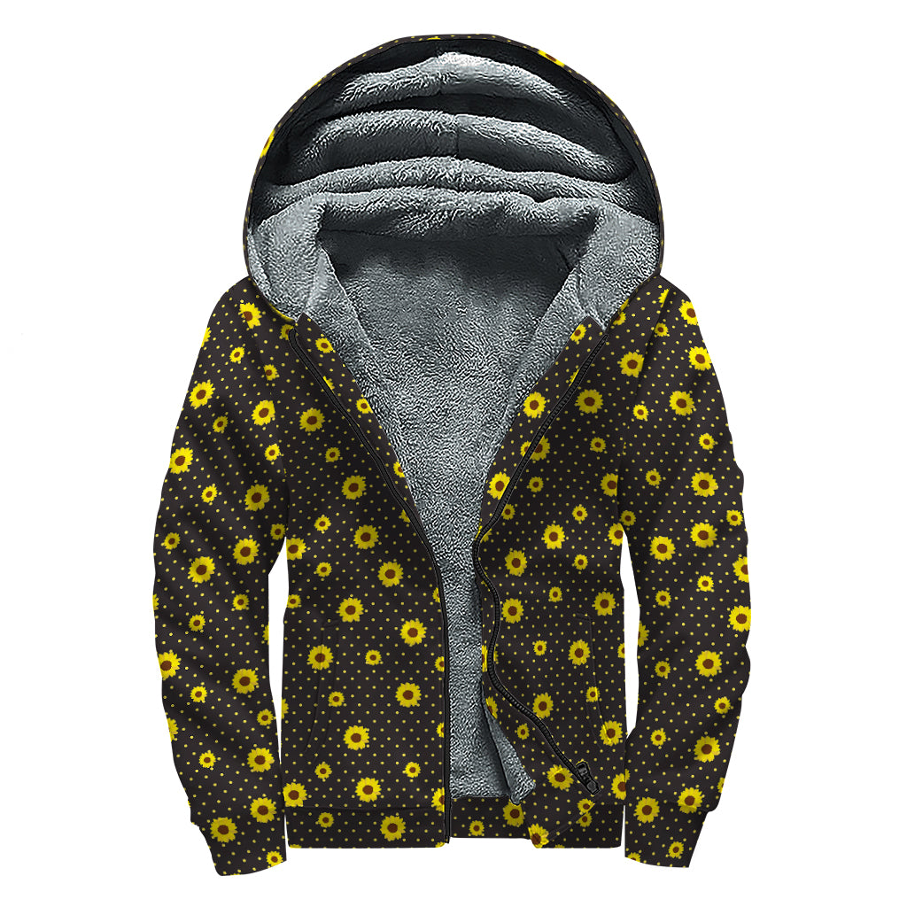 Polka Dot Sunflower Pattern Print Sherpa Lined Zip Up Hoodie