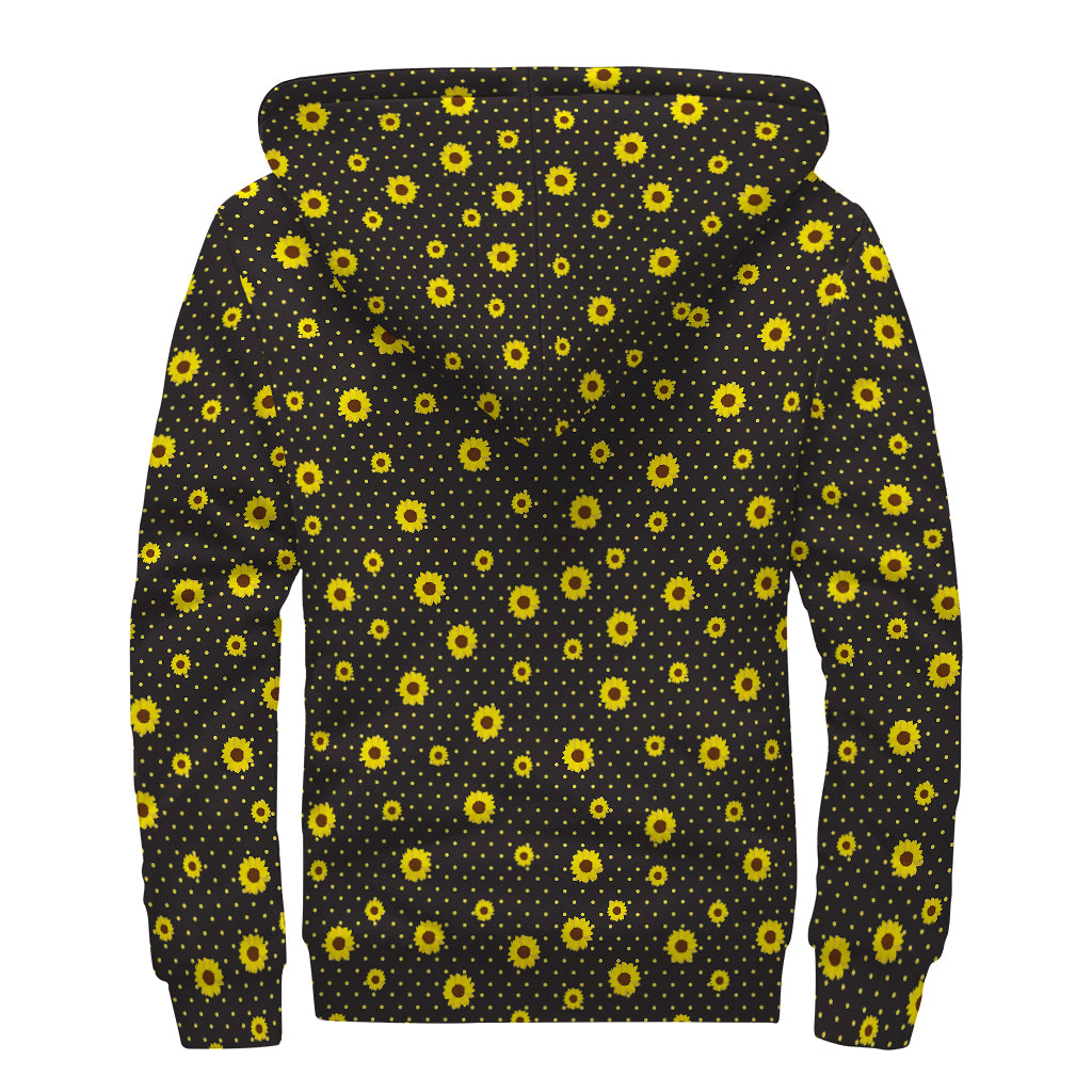Polka Dot Sunflower Pattern Print Sherpa Lined Zip Up Hoodie