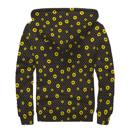Polka Dot Sunflower Pattern Print Sherpa Lined Zip Up Hoodie