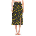Polka Dot Sunflower Pattern Print Side Slit Midi Skirt