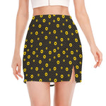 Polka Dot Sunflower Pattern Print Side Slit Mini Skirt