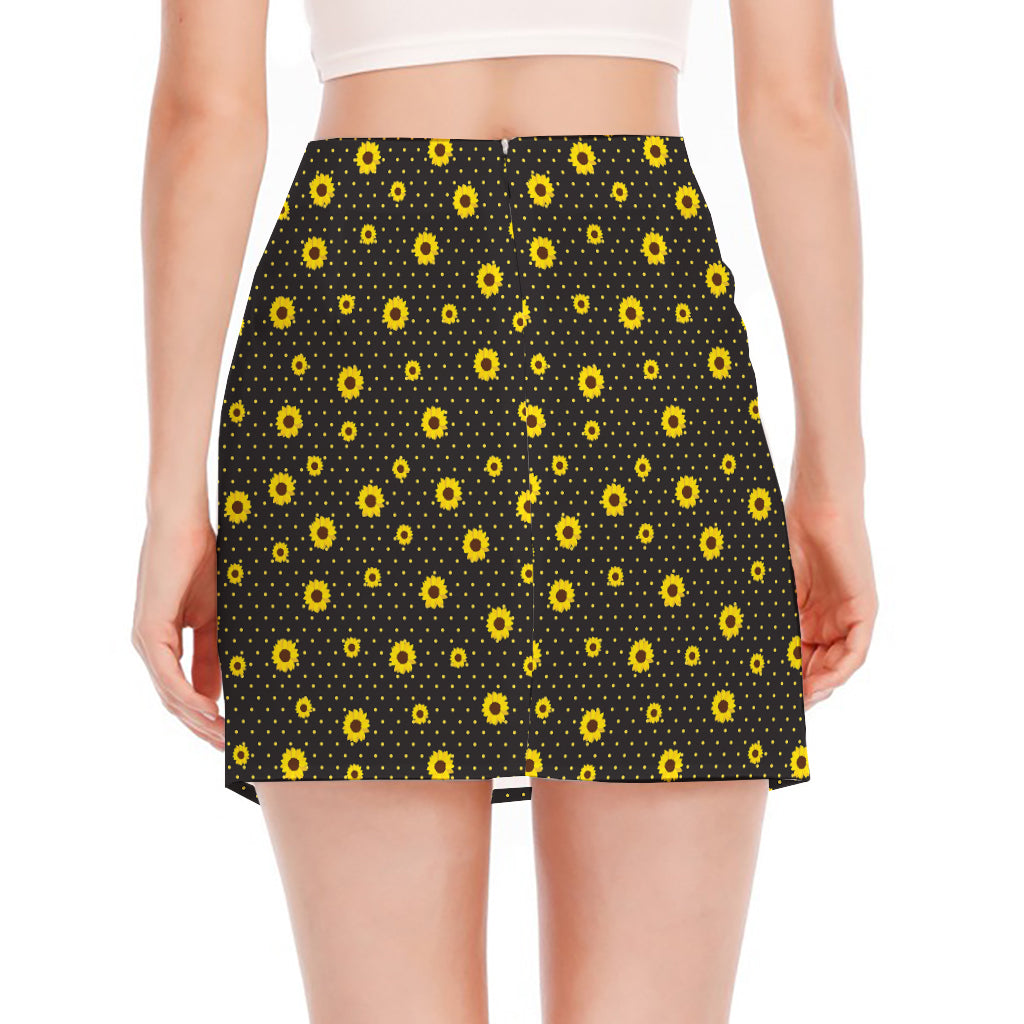 Polka Dot Sunflower Pattern Print Side Slit Mini Skirt