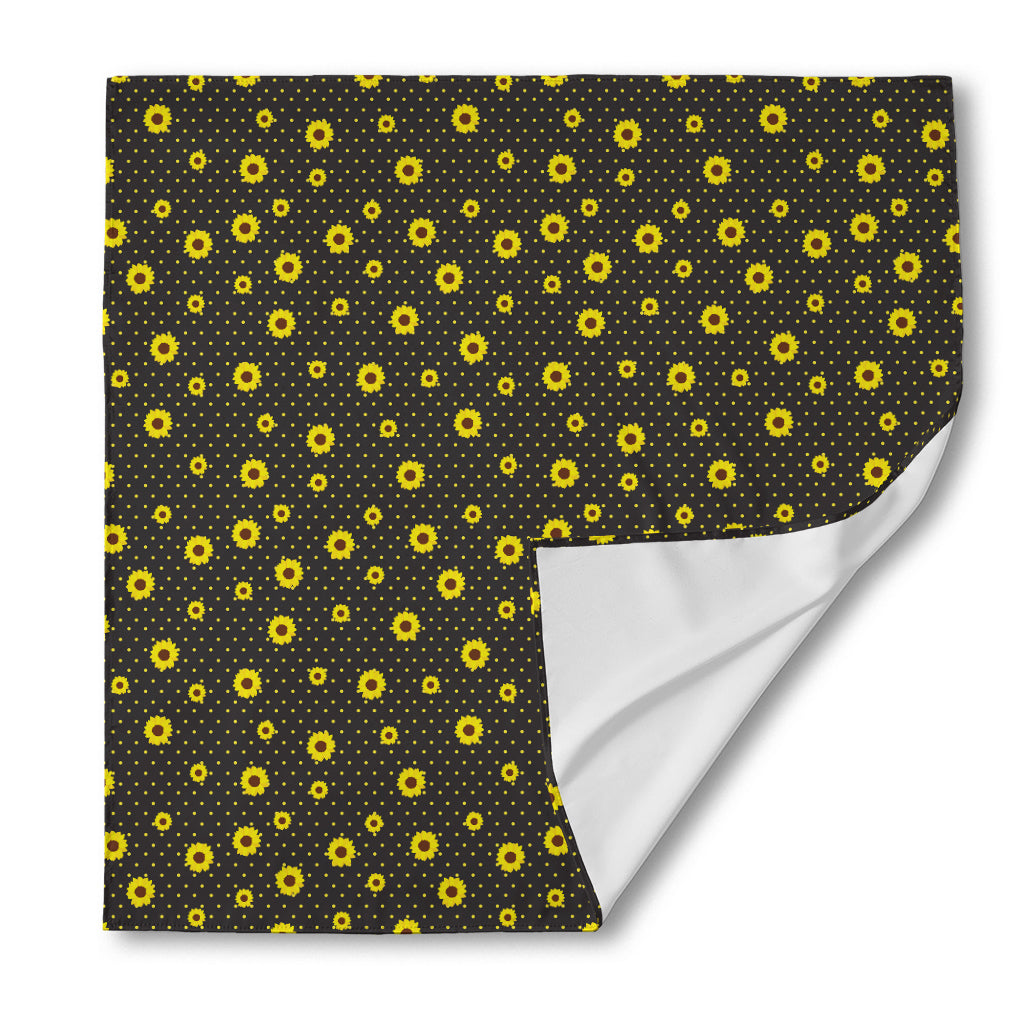 Polka Dot Sunflower Pattern Print Silk Bandana