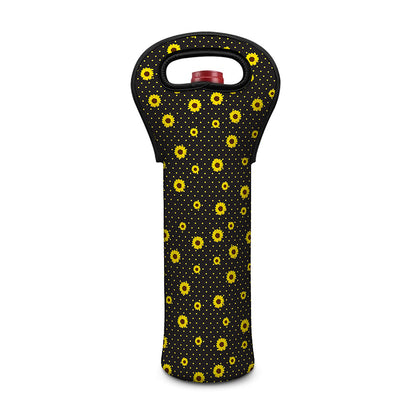 Polka Dot Sunflower Pattern Print Single Neoprene Wine Tote