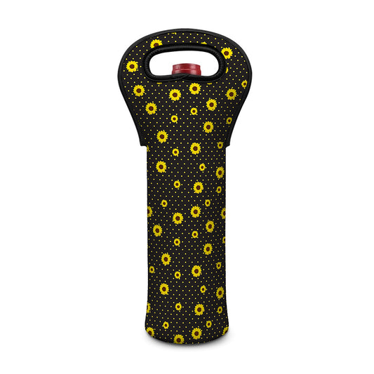 Polka Dot Sunflower Pattern Print Single Neoprene Wine Tote