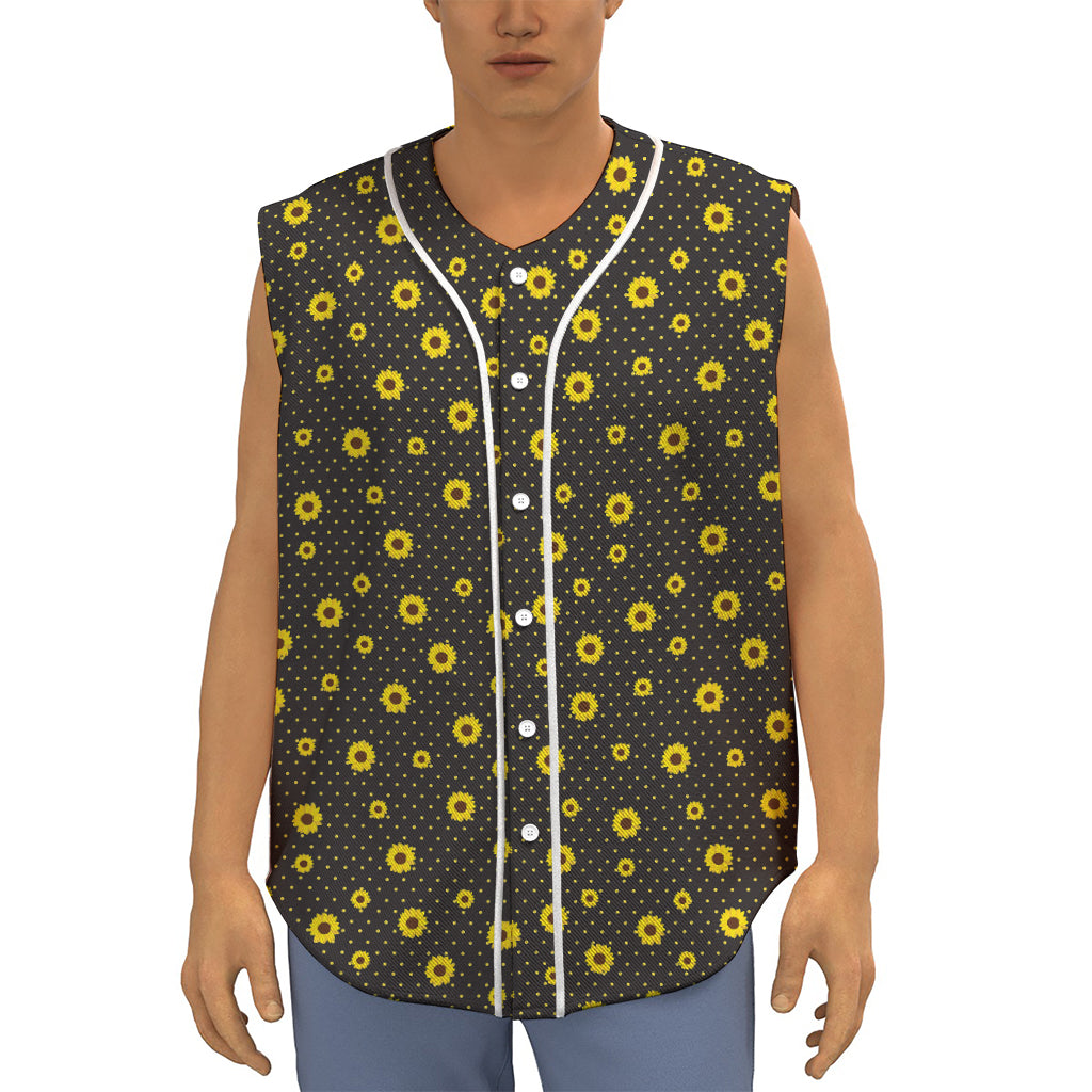 Polka Dot Sunflower Pattern Print Sleeveless Baseball Jersey