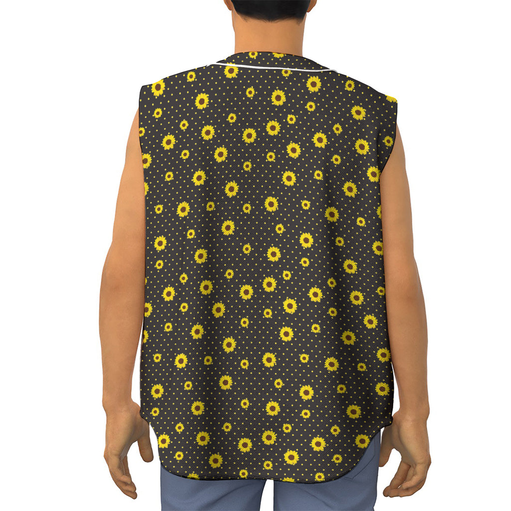 Polka Dot Sunflower Pattern Print Sleeveless Baseball Jersey