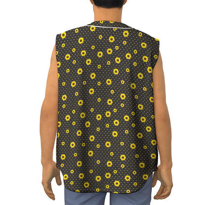 Polka Dot Sunflower Pattern Print Sleeveless Baseball Jersey