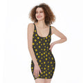Polka Dot Sunflower Pattern Print Sleeveless Bodycon Dress