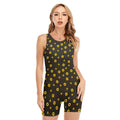 Polka Dot Sunflower Pattern Print Sleeveless One Piece Swimsuit