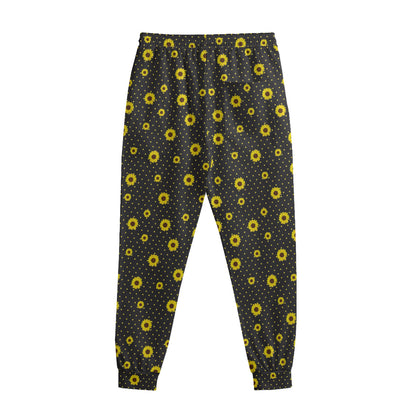 Polka Dot Sunflower Pattern Print Sweatpants