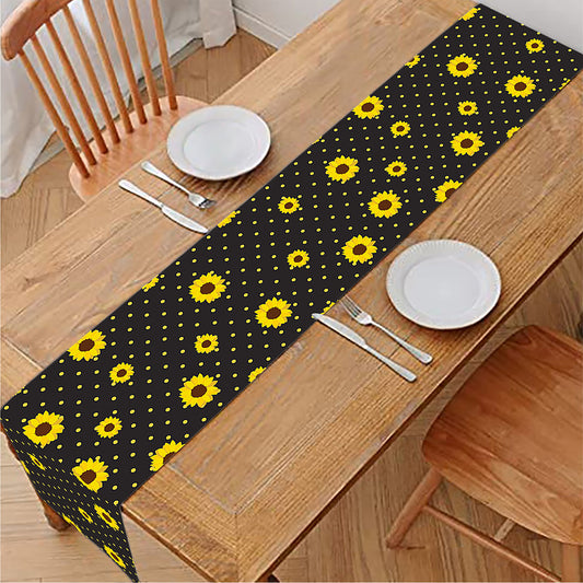 Polka Dot Sunflower Pattern Print Table Runner