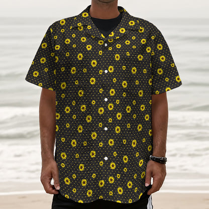 Polka Dot Sunflower Pattern Print Textured Short Sleeve Shirt