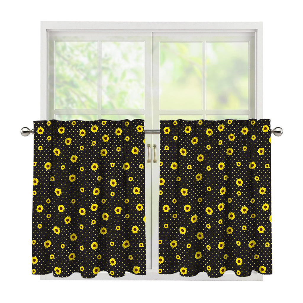 Polka Dot Sunflower Pattern Print Tier Curtains