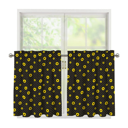 Polka Dot Sunflower Pattern Print Tier Curtains