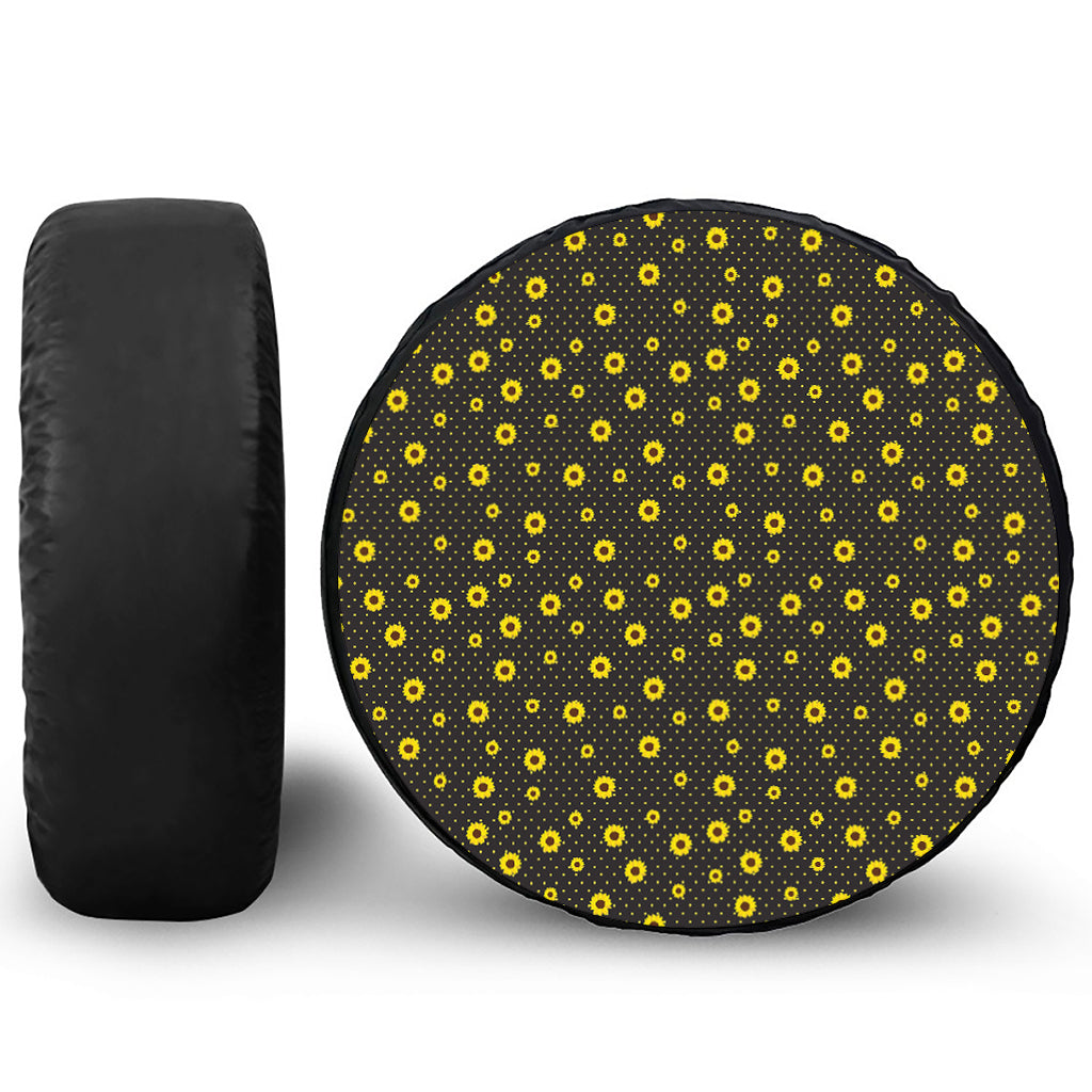 Polka Dot Sunflower Pattern Print Tire Cover