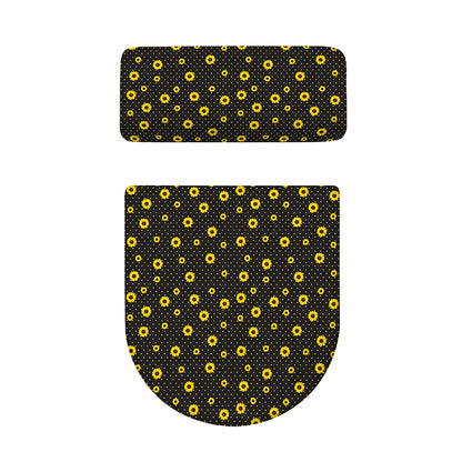 Polka Dot Sunflower Pattern Print Toilet Lid And Tank Cover Set