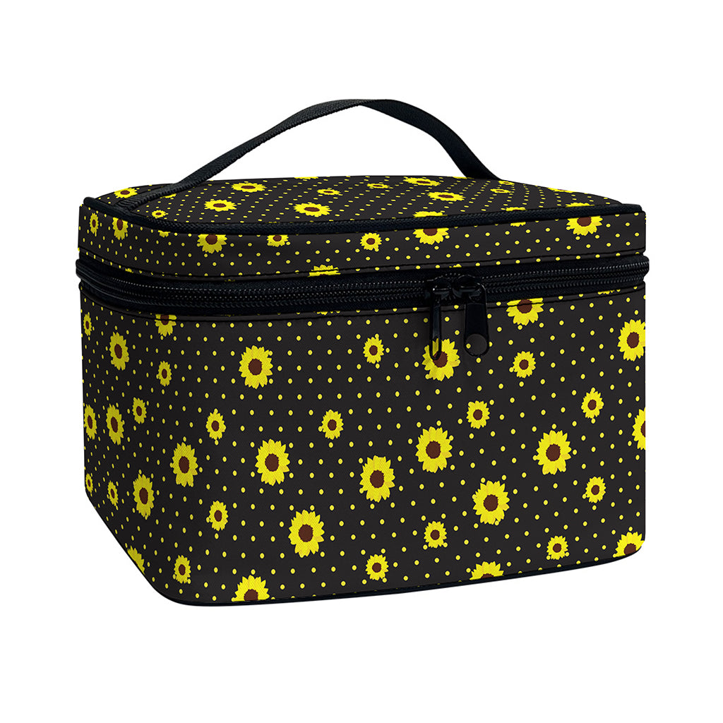 Polka Dot Sunflower Pattern Print Travel Makeup Bag