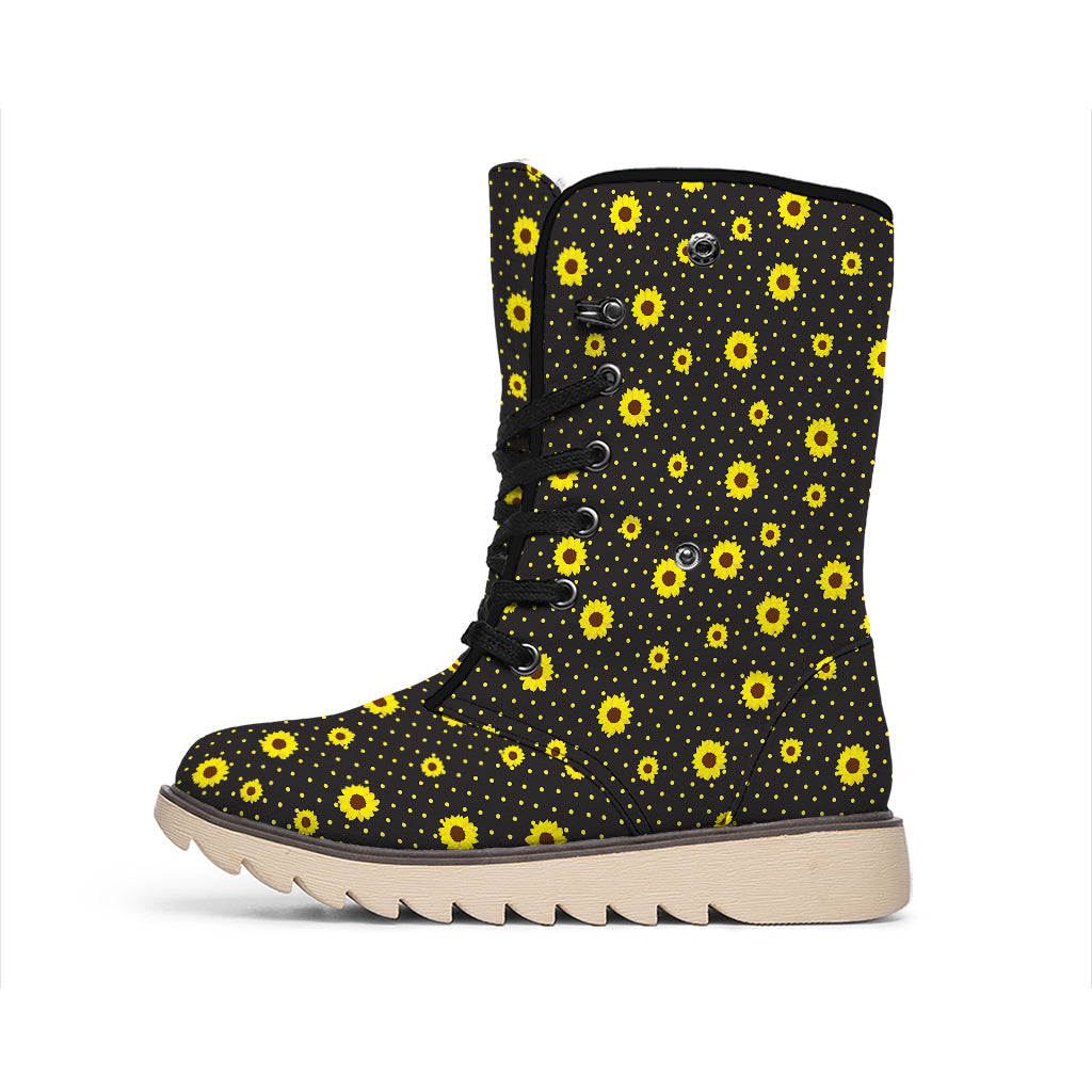 Polka Dot Sunflower Pattern Print Winter Boots