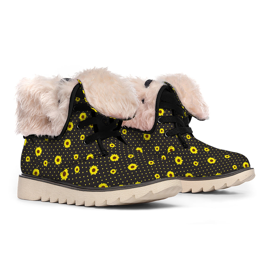 Polka Dot Sunflower Pattern Print Winter Boots