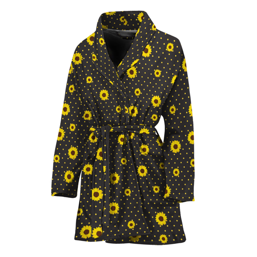 Polka Dot Sunflower Pattern Print Women's Bathrobe