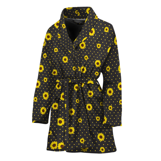 Polka Dot Sunflower Pattern Print Women's Bathrobe