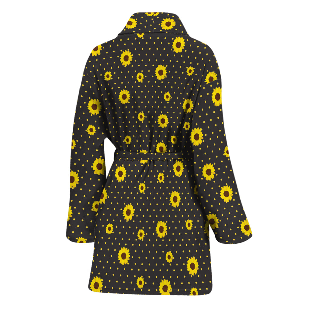Polka Dot Sunflower Pattern Print Women's Bathrobe