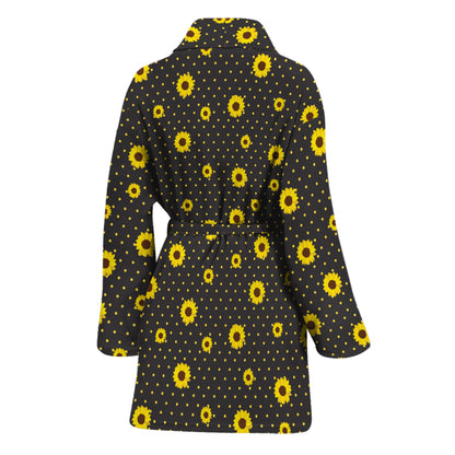 Polka Dot Sunflower Pattern Print Women's Bathrobe