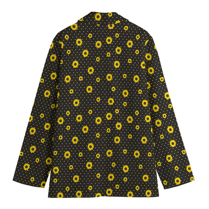 Polka Dot Sunflower Pattern Print Women's Blazer