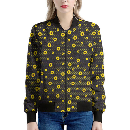Polka Dot Sunflower Pattern Print Women's Bomber Jacket