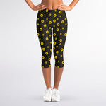 Polka Dot Sunflower Pattern Print Women's Capri Leggings