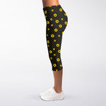 Polka Dot Sunflower Pattern Print Women's Capri Leggings