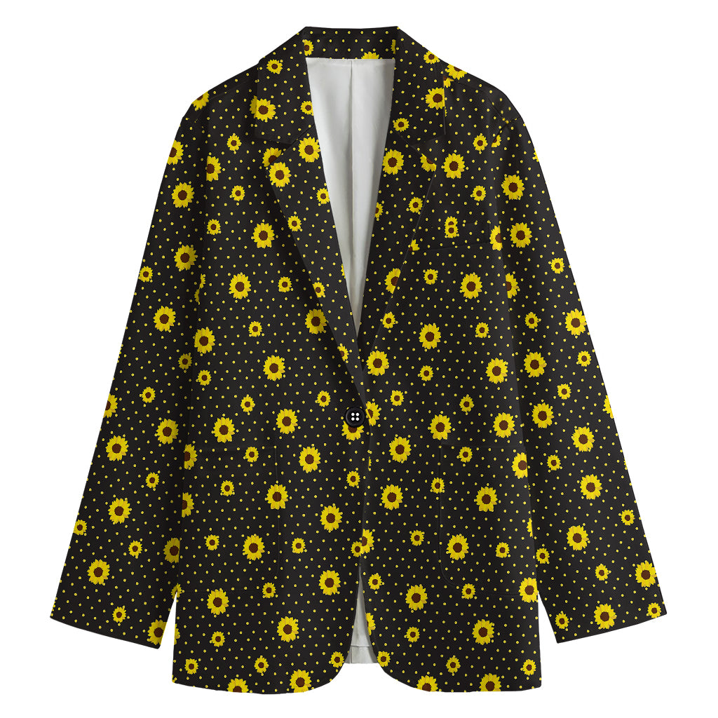 Polka Dot Sunflower Pattern Print Women's Cotton Blazer