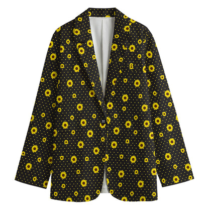 Polka Dot Sunflower Pattern Print Women's Cotton Blazer