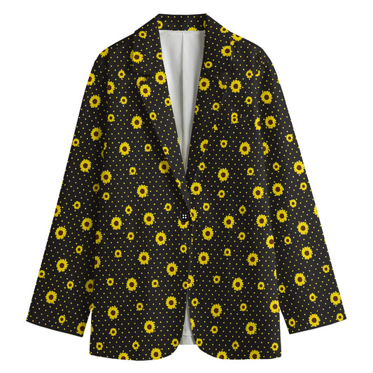 Polka Dot Sunflower Pattern Print Women's Cotton Blazer