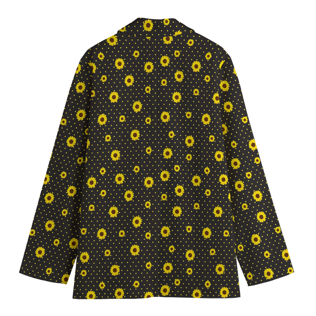 Polka Dot Sunflower Pattern Print Women's Cotton Blazer