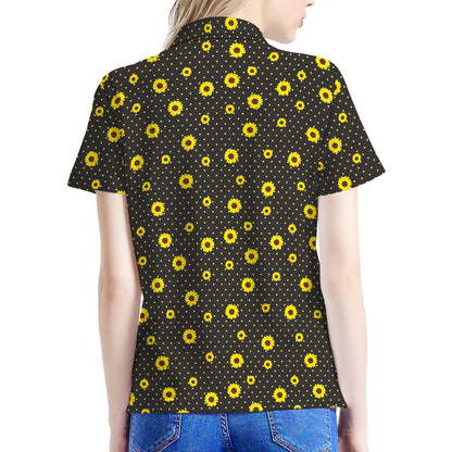 Polka Dot Sunflower Pattern Print Women's Polo Shirt