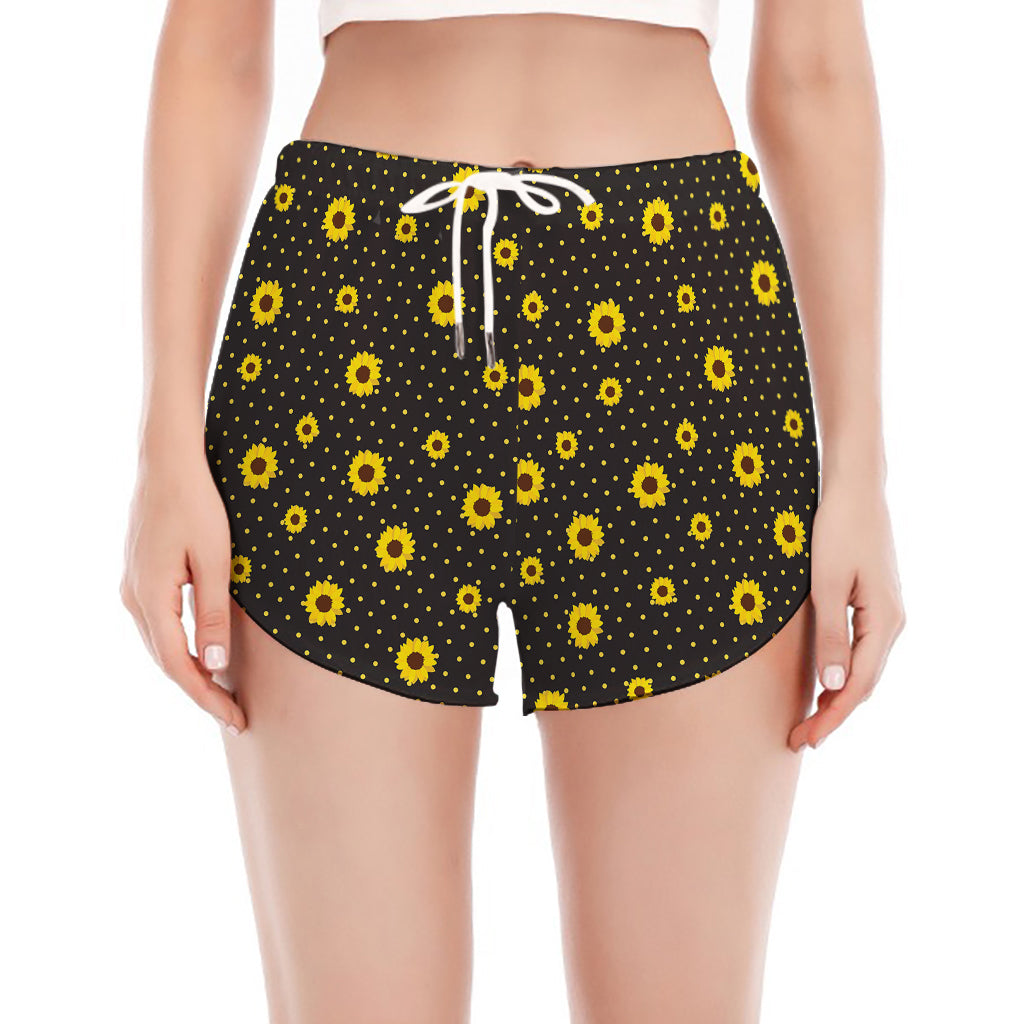 Polka Dot Sunflower Pattern Print Women's Split Running Shorts