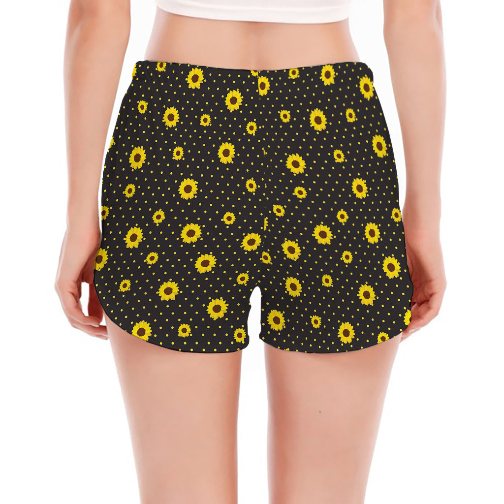 Polka Dot Sunflower Pattern Print Women's Split Running Shorts