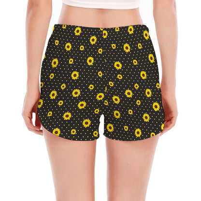 Polka Dot Sunflower Pattern Print Women's Split Running Shorts