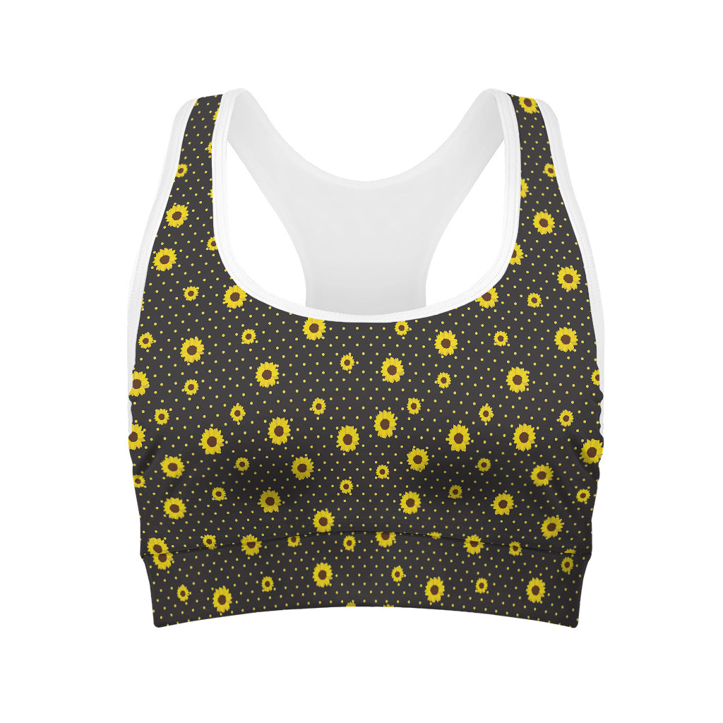 Polka Dot Sunflower Pattern Print Women's Sports Bra