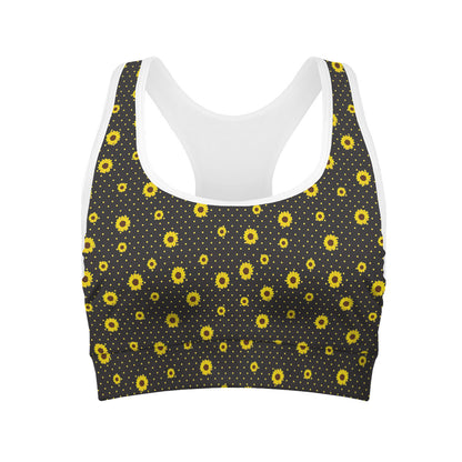 Polka Dot Sunflower Pattern Print Women's Sports Bra