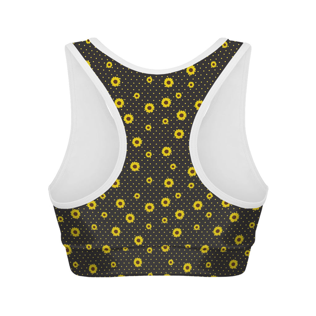 Polka Dot Sunflower Pattern Print Women's Sports Bra