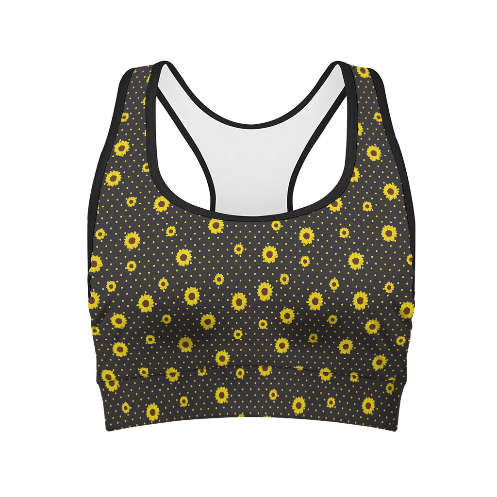 Polka Dot Sunflower Pattern Print Women's Sports Bra