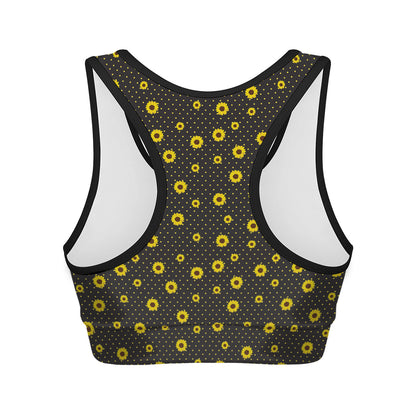 Polka Dot Sunflower Pattern Print Women's Sports Bra